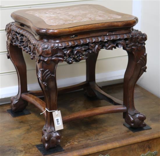 A Chinese hardwood jardiniere stand W.44cm